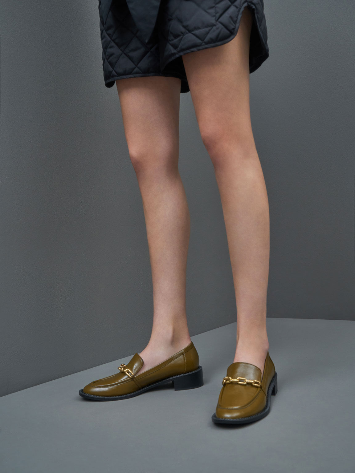 Chunky Chain Link Loafers, Olive, hi-res