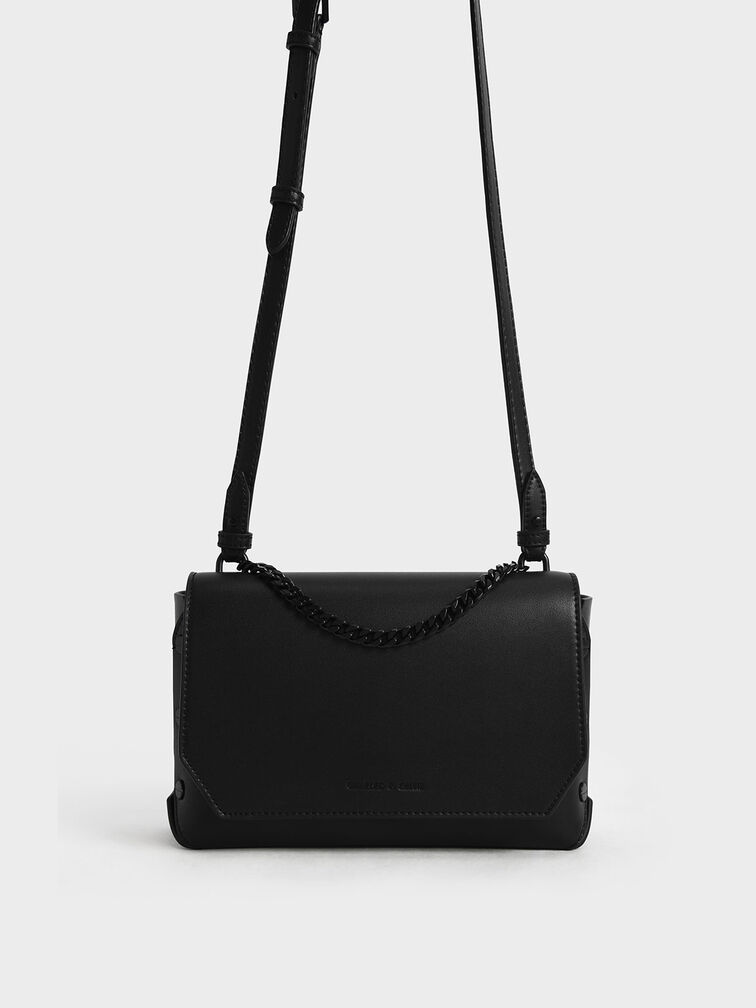 Chain Handle Shoulder Bag - Ultra-Matte Black