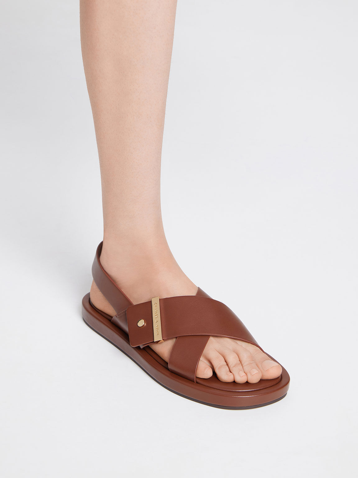 Cognac Crossover Back Strap Sandals - CHARLES & KEITH US