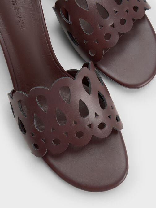 Cut-Out Block-Heel Mules, Maroon, hi-res