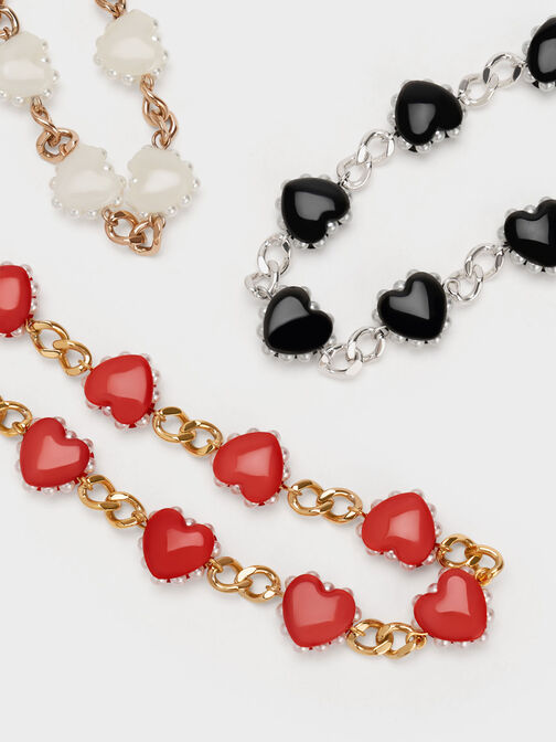 Heart Motif Choker Necklace, Red, hi-res