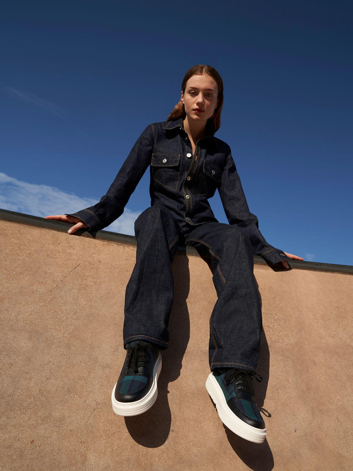 Stevie Tartan Print Sneakers, Black, hi-res