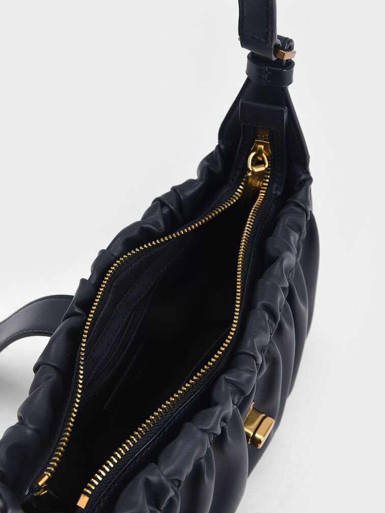 Enya Ruched Turn-Lock Shoulder Bag, Navy, hi-res