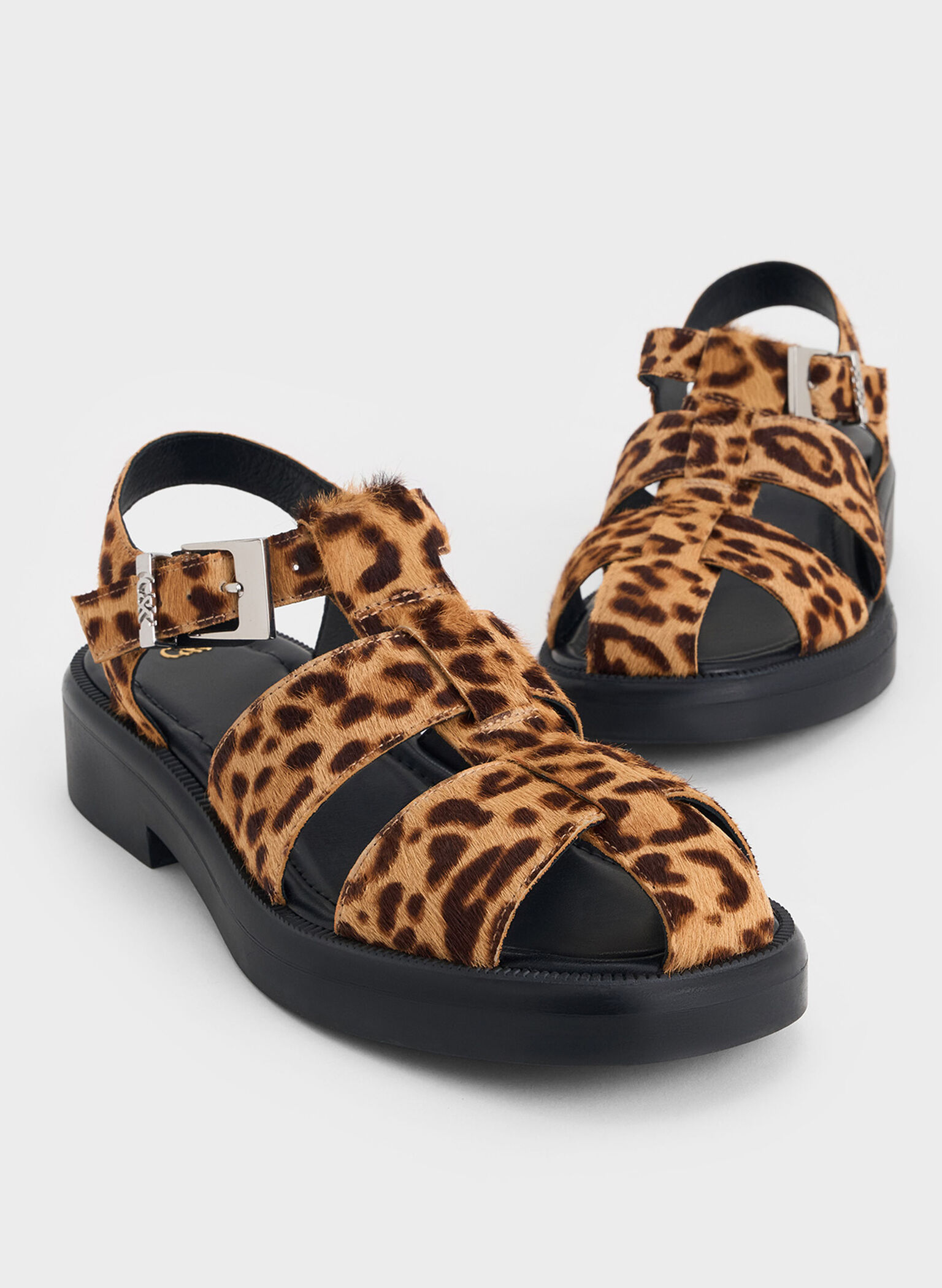 Leopard-Print Textured Caged Sandals, Multi, hi-res