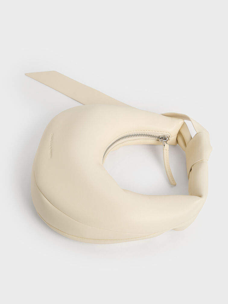 Micro bolso hobo anudado Toni tipo media luna, Blanco tiza, hi-res