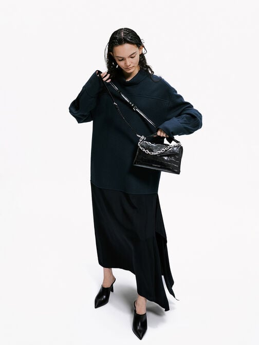 Andromeda Croc-Effect Chunky-Chain Top Handle Bag, Noir, hi-res