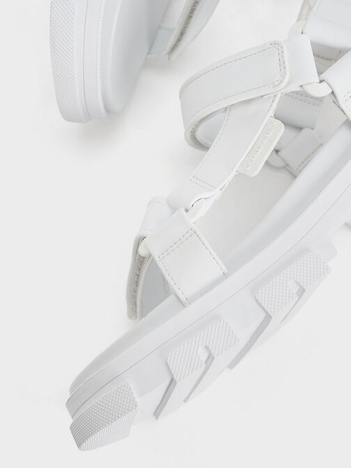 Girls' Satin Sports Sandals, White, hi-res