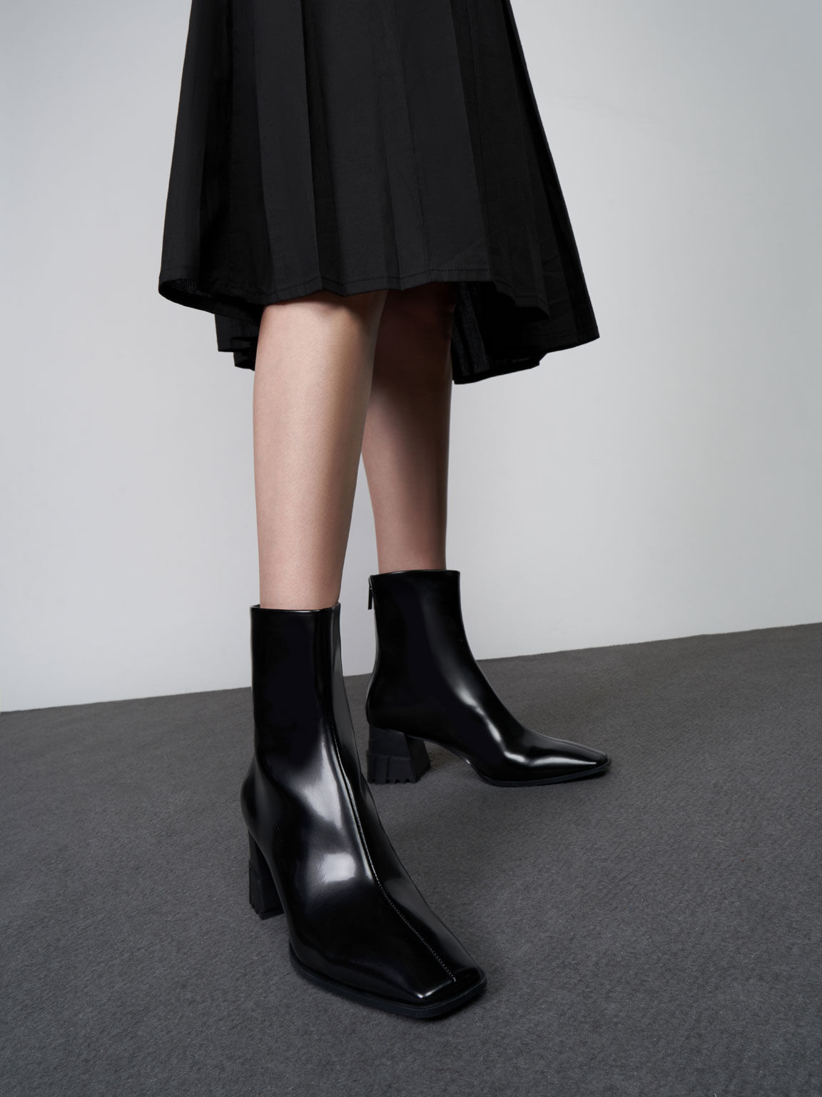 Zip-Up Block Heel Ankle Boots, Black, hi-res