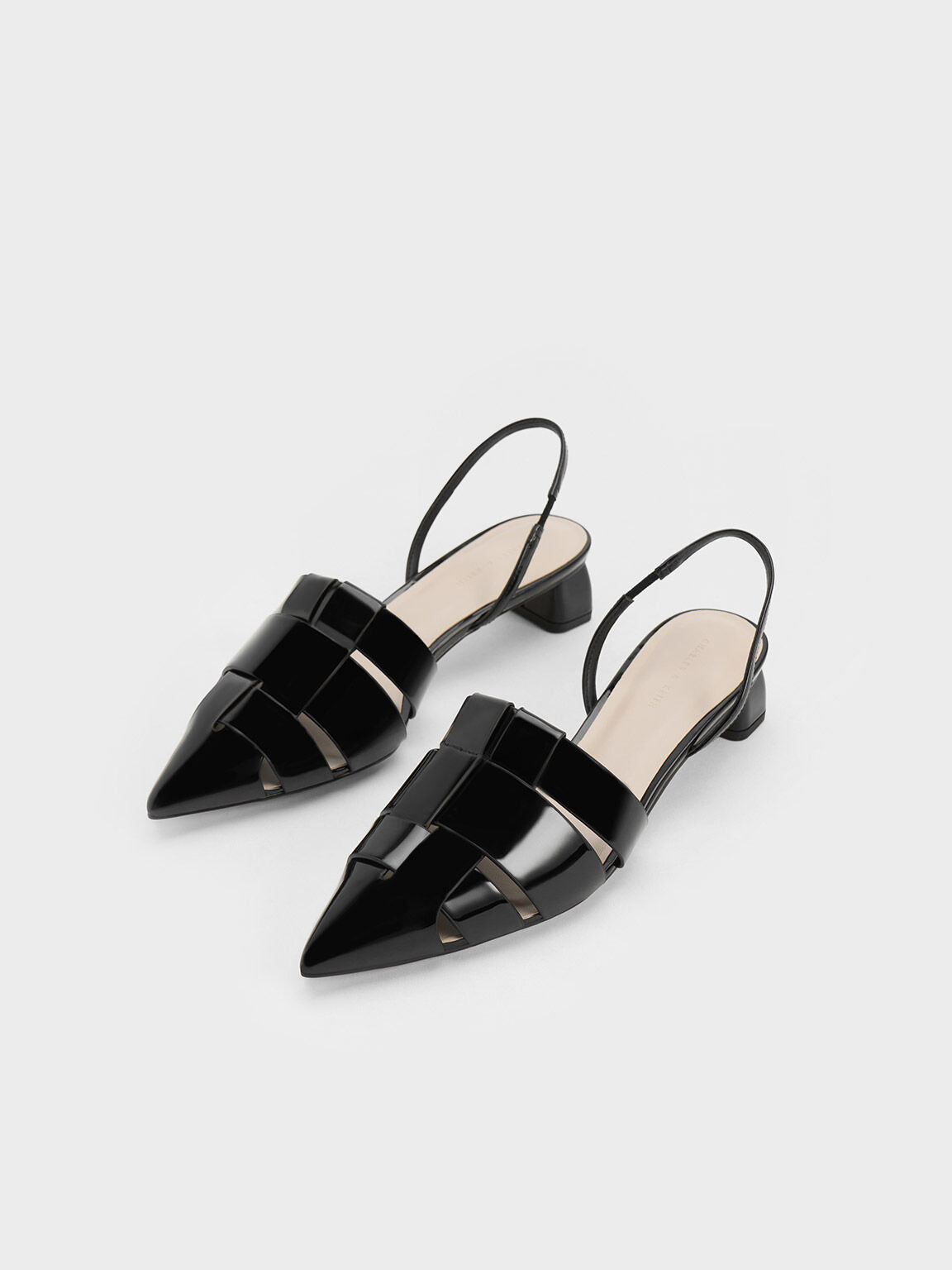 Interwoven Patent Slingback Pumps, Black Patent, hi-res