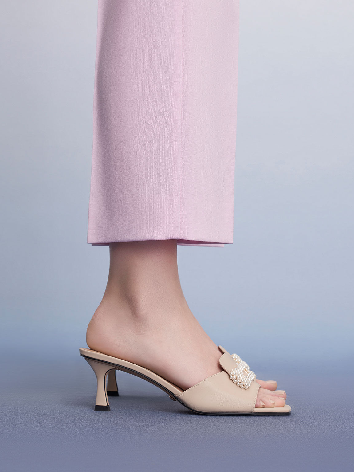 Beaded Leather Square-Toe Mules, Beige, hi-res