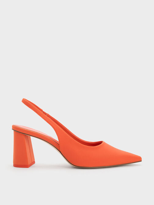 Trapeze Heel Slingback Pumps, Orange, hi-res