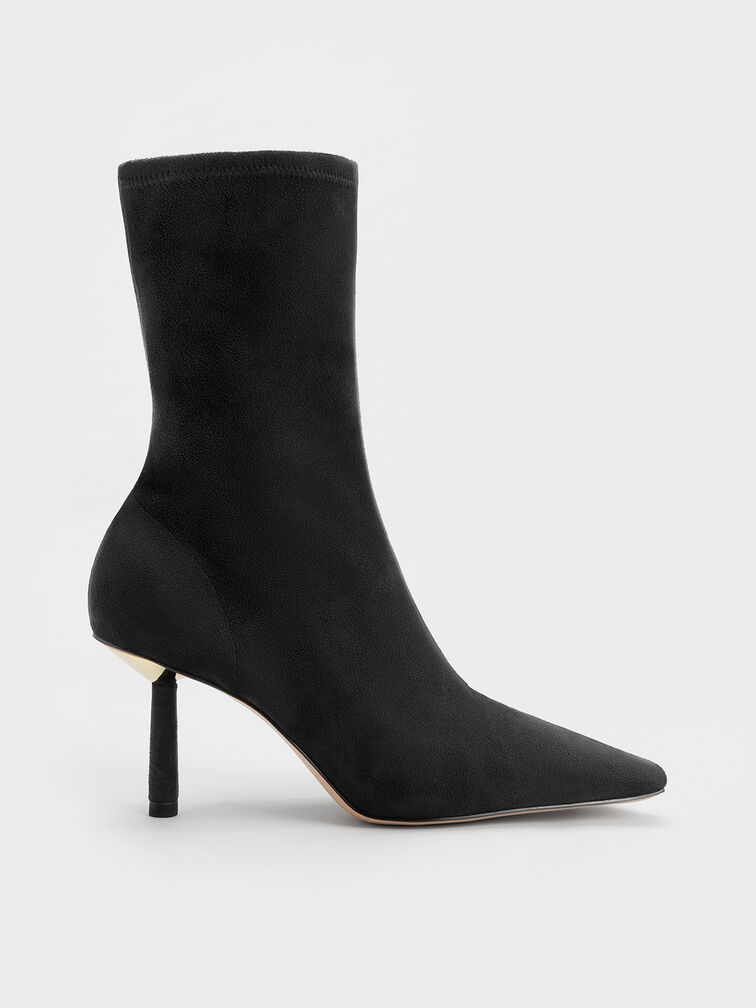 Cylindrical Heel Textured Calf Boots, Black Textured, hi-res