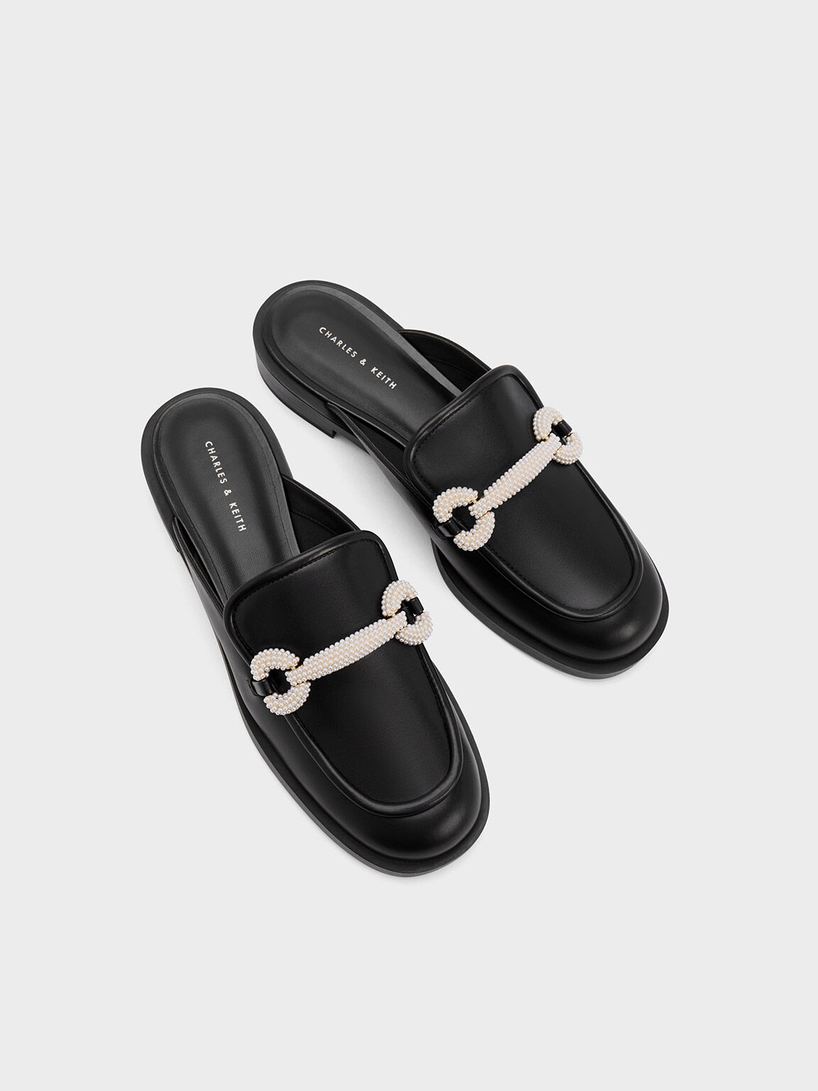 Beaded Accent Loafer Mules, Black, hi-res
