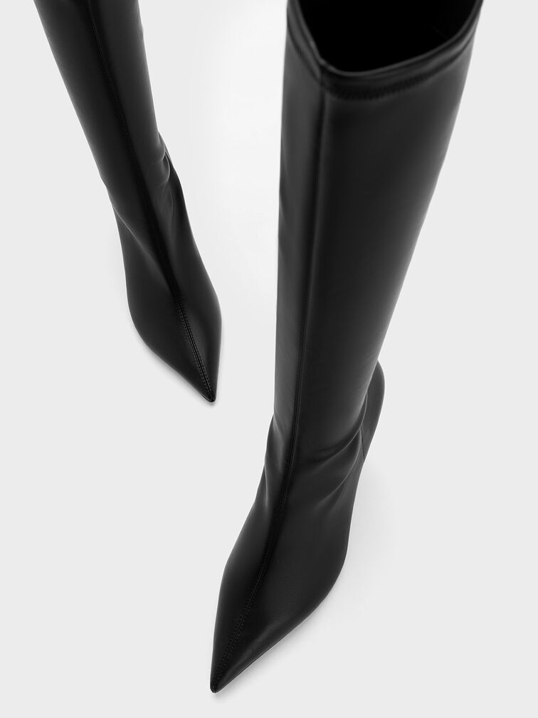 Slant-Heel Knee-High Boots, Black, hi-res