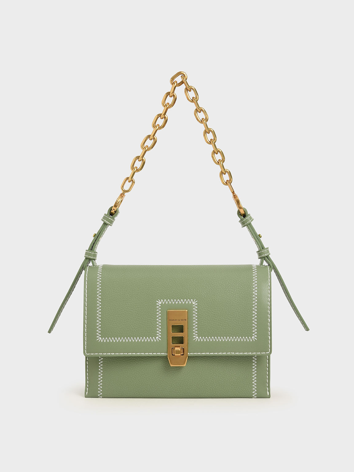 Turn-Lock Chain Handle Bag, Sage Green, hi-res