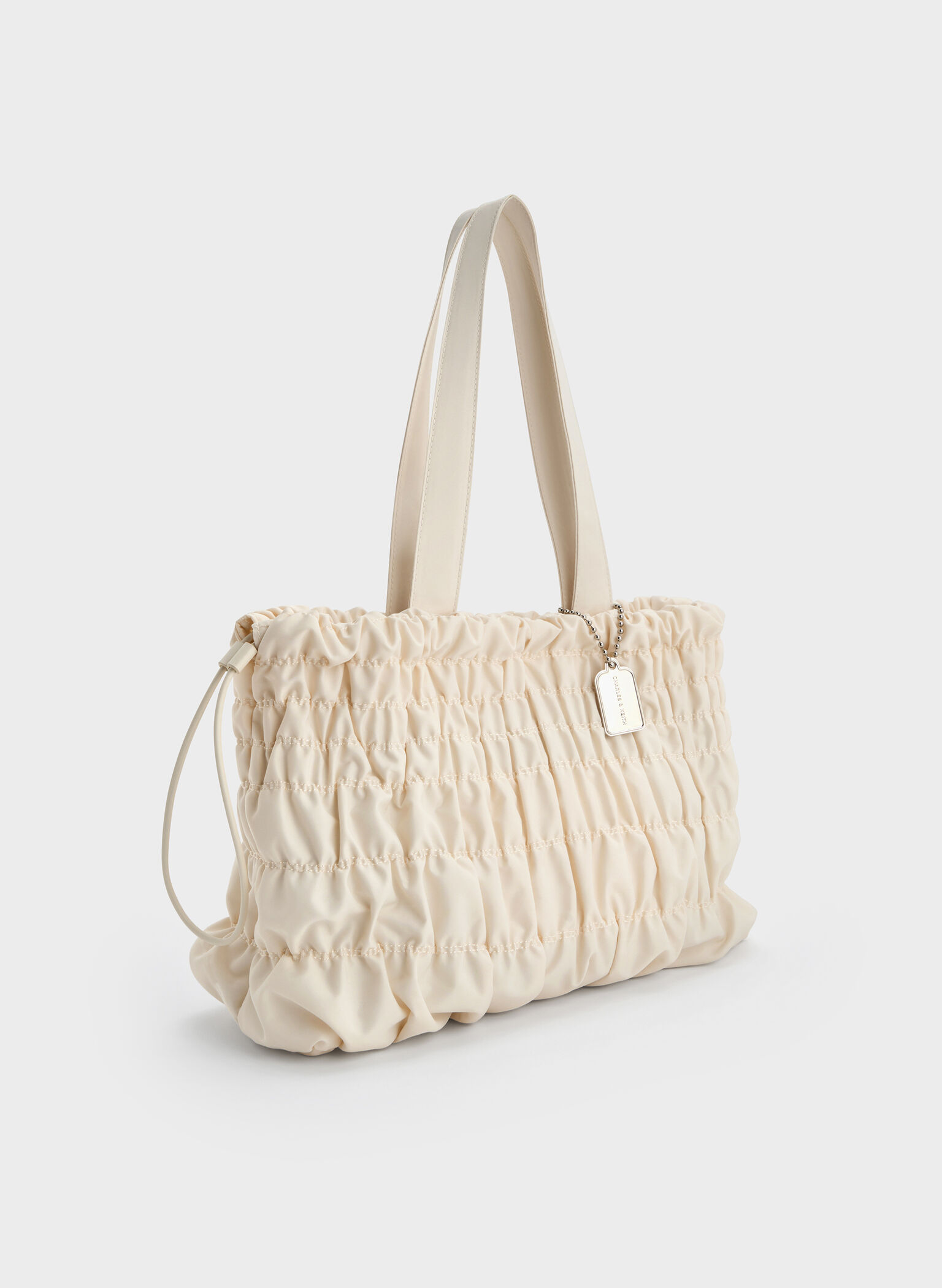 Klio Nylon Ruched Tote Bag, Cream, hi-res