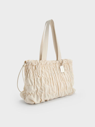 Klio Nylon Ruched Tote Bag, Cream, hi-res
