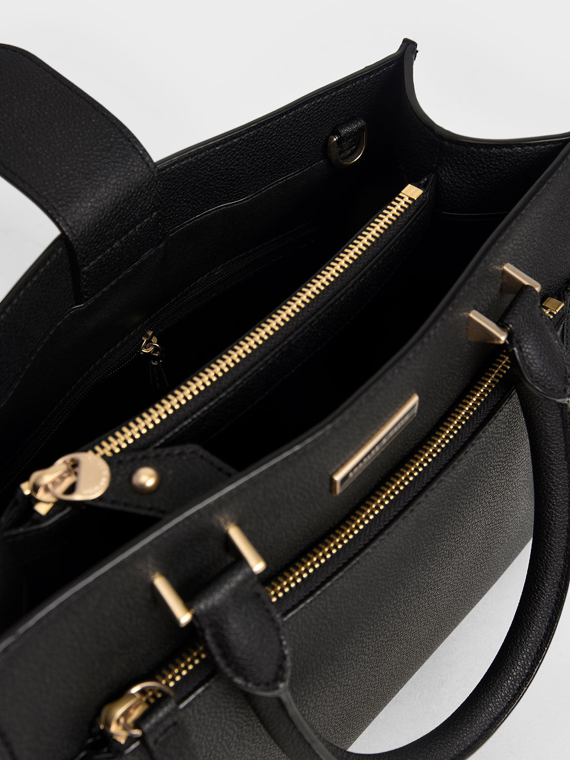 Double Handle Front Zip Tote, Black, hi-res