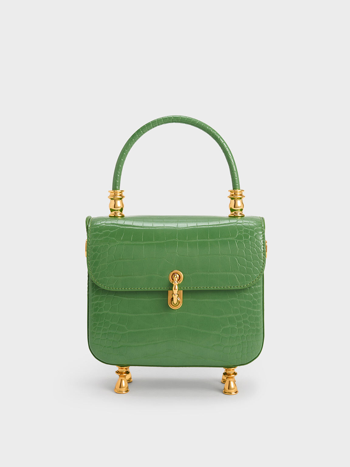 Meriah Croc-Embossed Top Handle Bag, Green, hi-res