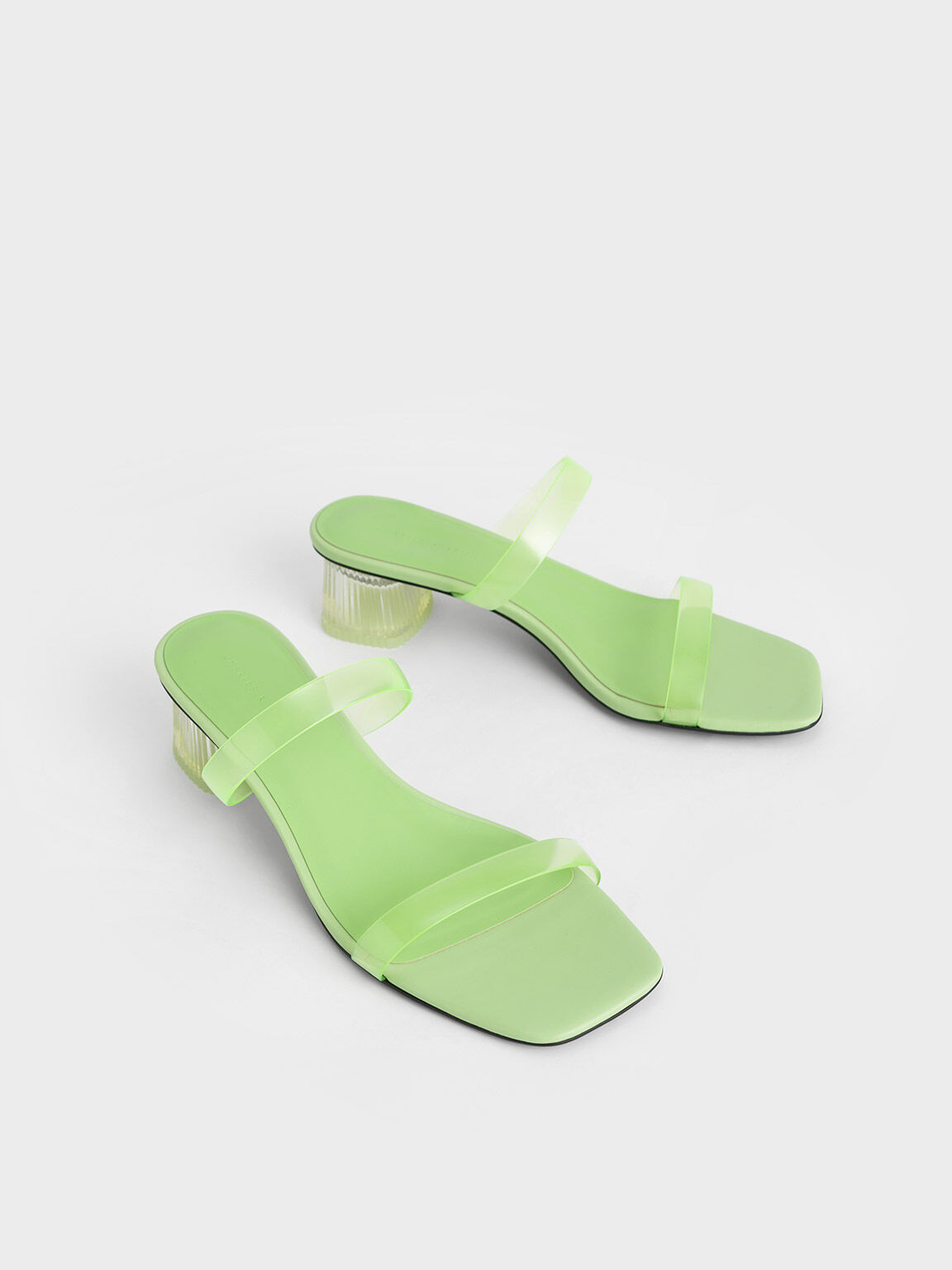 See-Through Heeled Mules, Green, hi-res