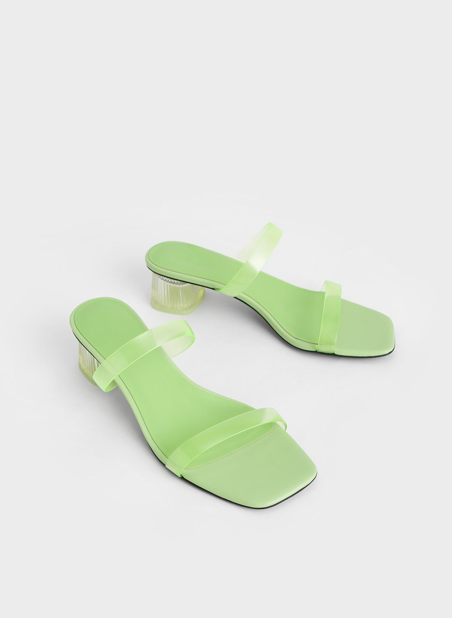 Double Strap See-Through Mules, Green, hi-res