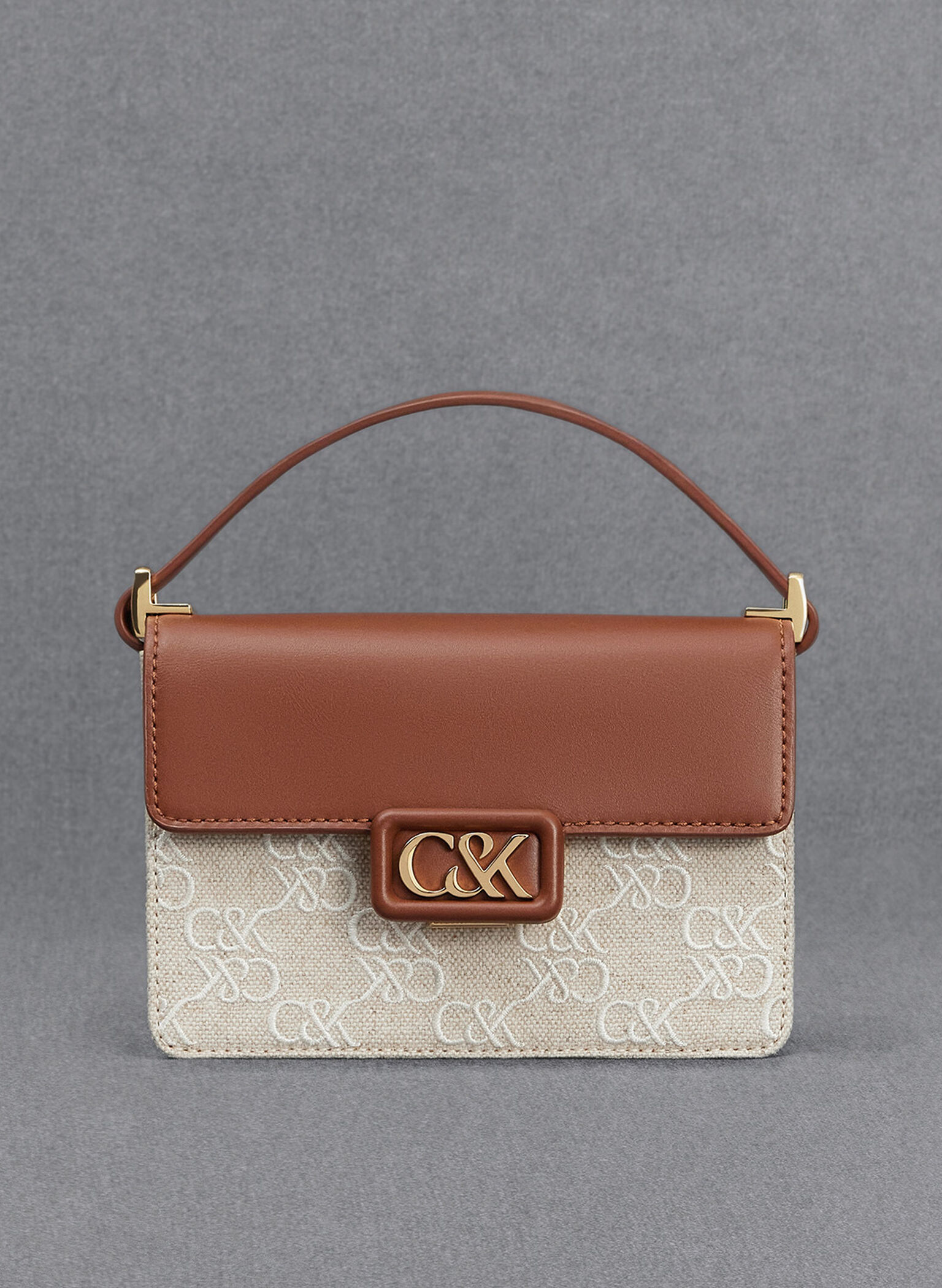 Mini Cerys Leather & Canvas Monogram Shoulder Bag, Cognac, hi-res