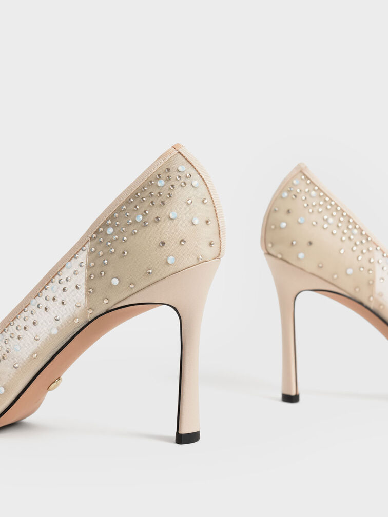 Zapatos de tacón Half-D'Orsay con adornos de malla Blythe, Nude, hi-res