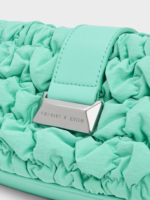 Ruched Nylon Chain Handle Bag, Mint Green, hi-res