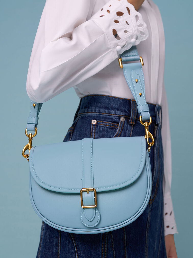 Flora Belted Saddle Bag, Blue, hi-res