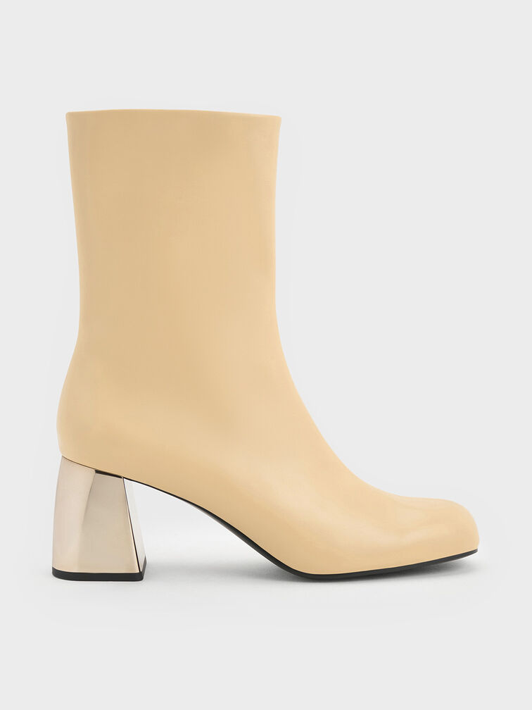 Metallic Block-Heel Ankle Boots, Beige, hi-res