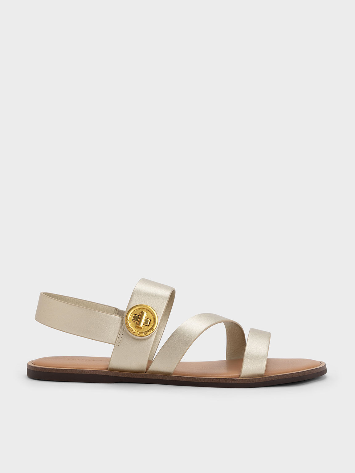 Metallic Asymmetric Strappy Sandals, Gold, hi-res