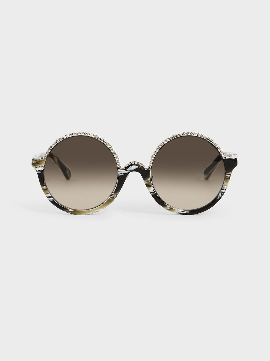 Printed Half Frame Embellished Round Sunglasses, Multi, hi-res