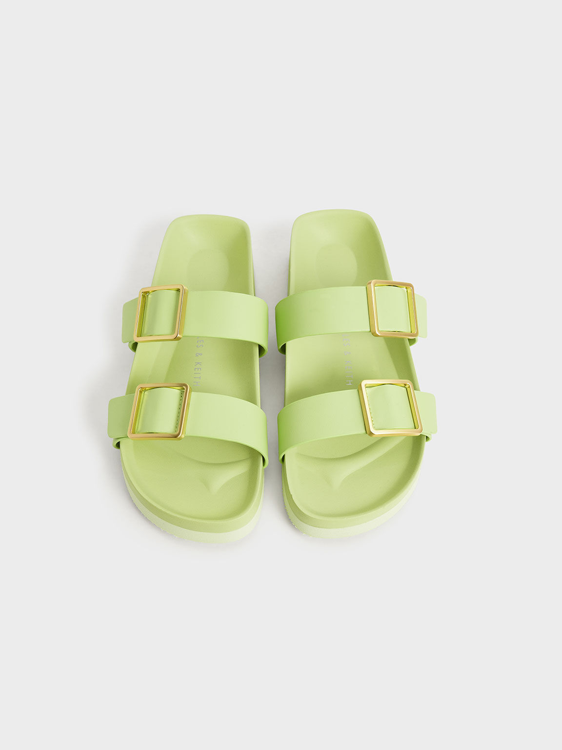 金屬釦雙帶拖鞋, 淺綠色, hi-res