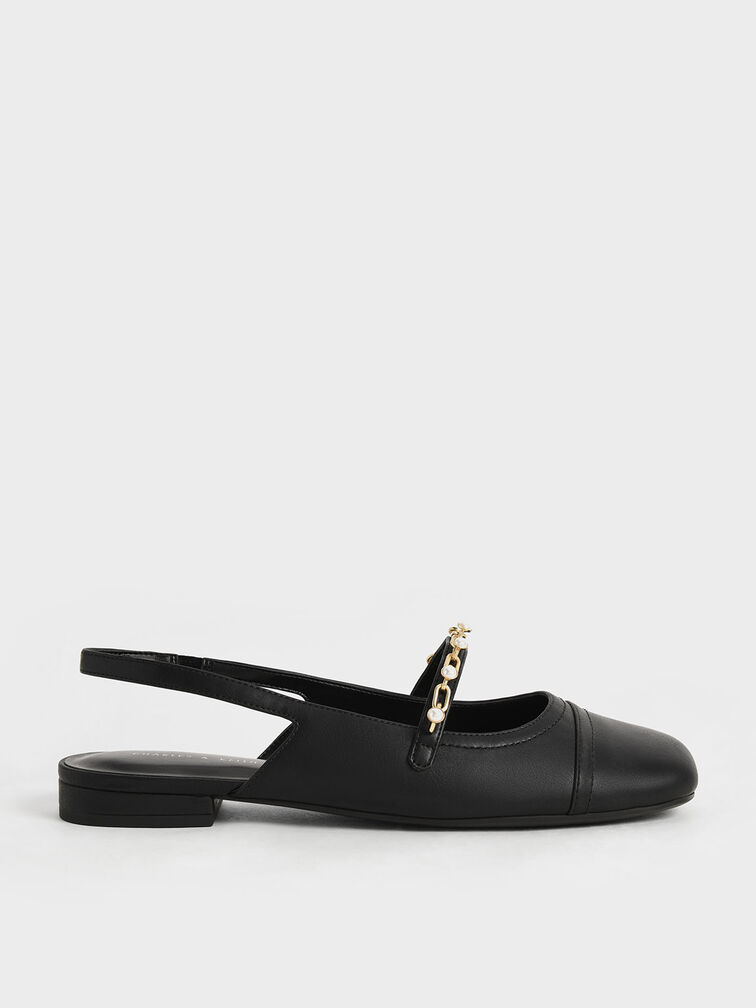 Beaded Chain-Link Slingback Mary Janes, Black, hi-res