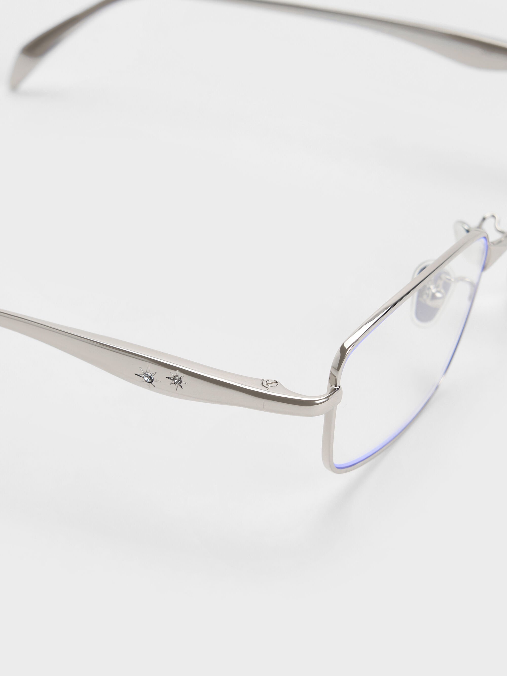 Silver Celestia Metal-Rim Rectangular Clear Sunglasses - Silver