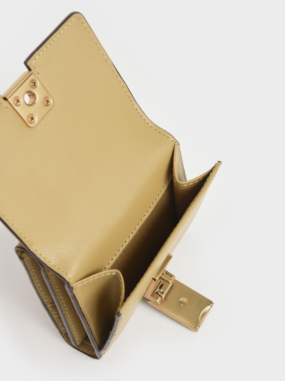 Edna Metallic Turn-Lock Short Wallet, Sand, hi-res