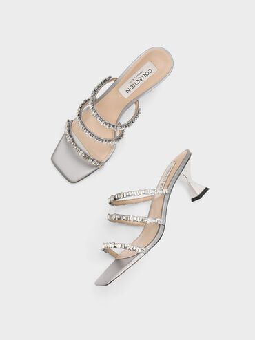 Strappy silver sandals deals