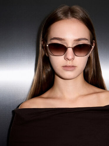 Crystal-Accent Cat-Eye Sunglasses, Rose Gold, hi-res