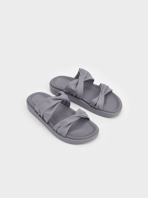 Twist Strap Padded Slide Sandals, Grey, hi-res