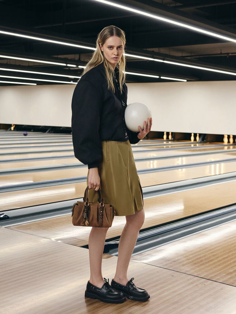 Bolso fruncido en ante reciclado Britton con asa superior, Mocha Brown, hi-res