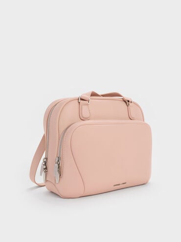 Mochila cuadrada con bolsillo frontal Nelly, Rosa pálido, hi-res