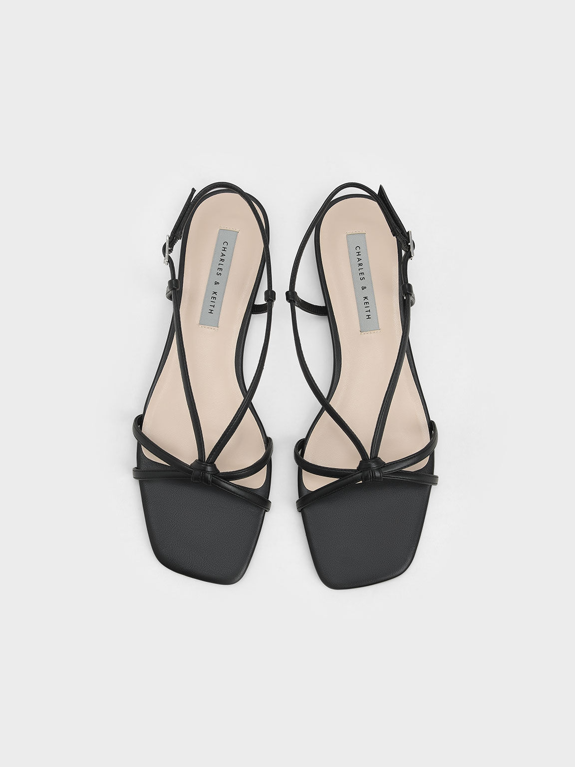 Strappy Knotted Slingback Sandals, Black, hi-res