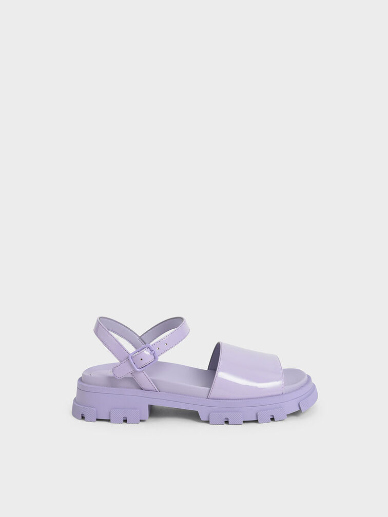 Sandalias de charol con tira al tobillo para niña, Lila, hi-res