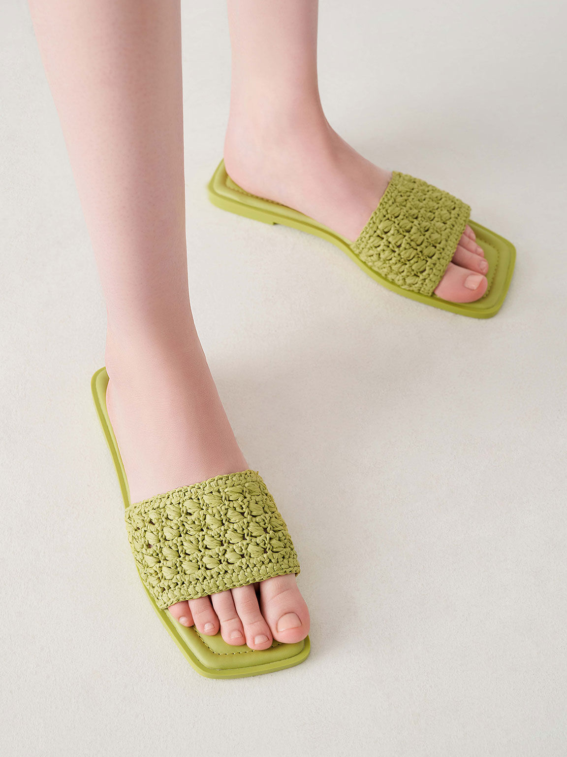 Raffia Slide Sandals Green