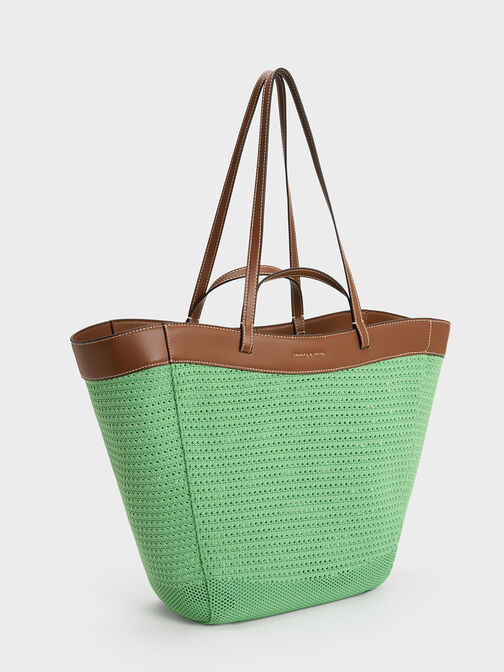 Ida Knitted Sculptural Tote Bag, Green, hi-res