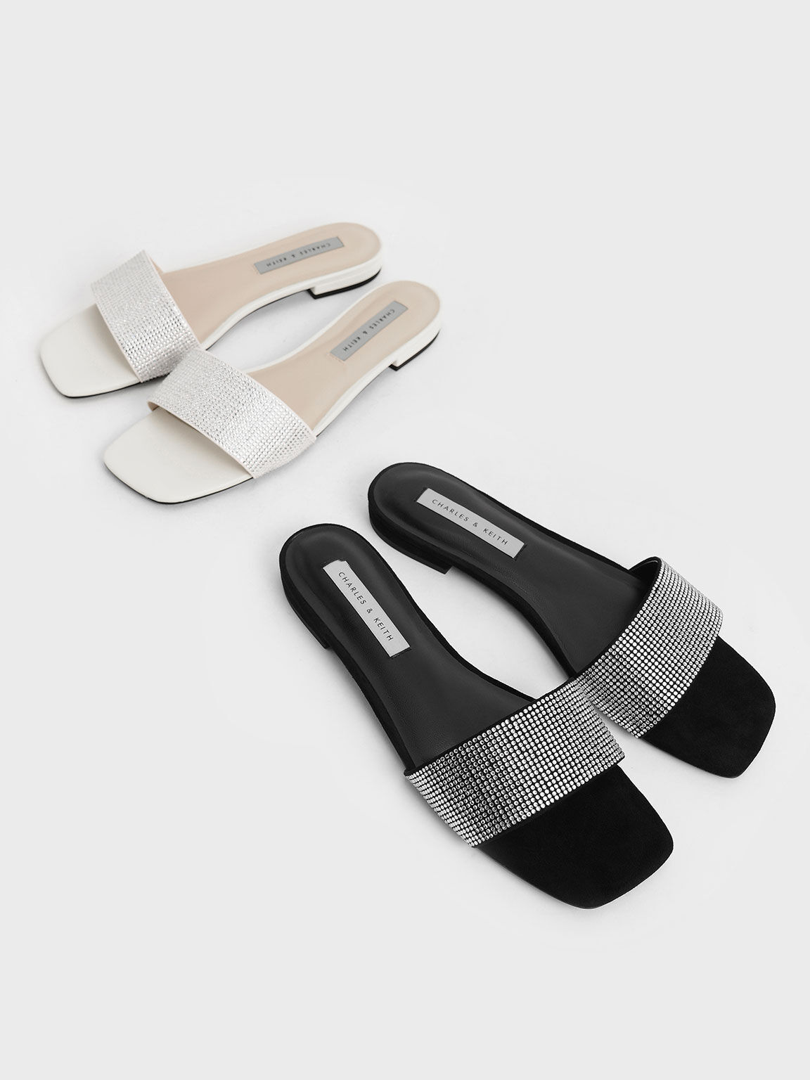 Gem Embellished Slide Sandals, Cream, hi-res