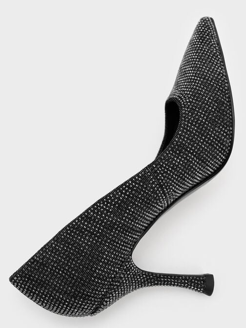 Tacones de carrete de denim con punta afilada, Negro texturizado, hi-res