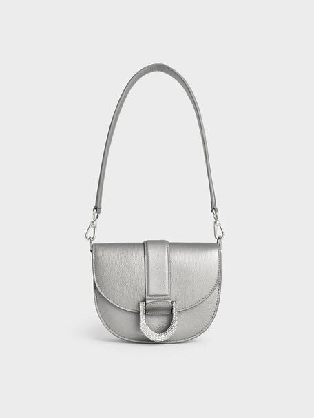 Mini Gabine Leather Saddle Bag, Pewter, hi-res