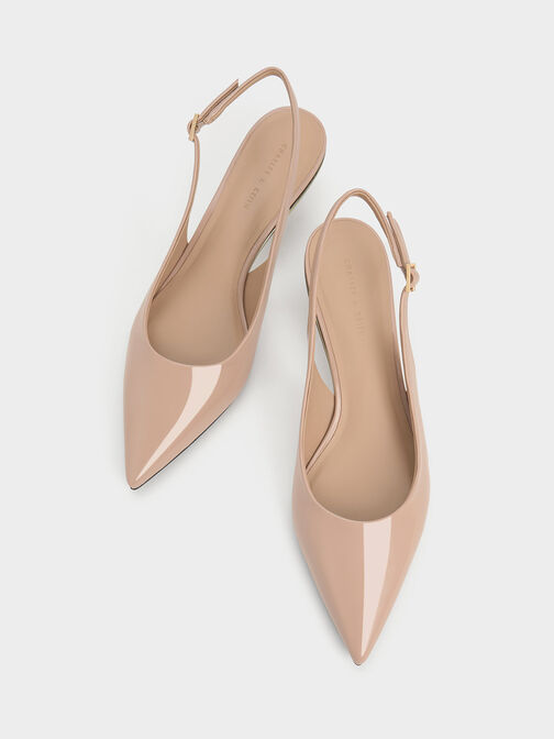 Zapatos de tacón Curtis de charol con puntera afilada y tacón kitten en color nude, Nude, hi-res