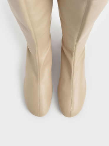 Block Heel Knee Boots, Sand, hi-res